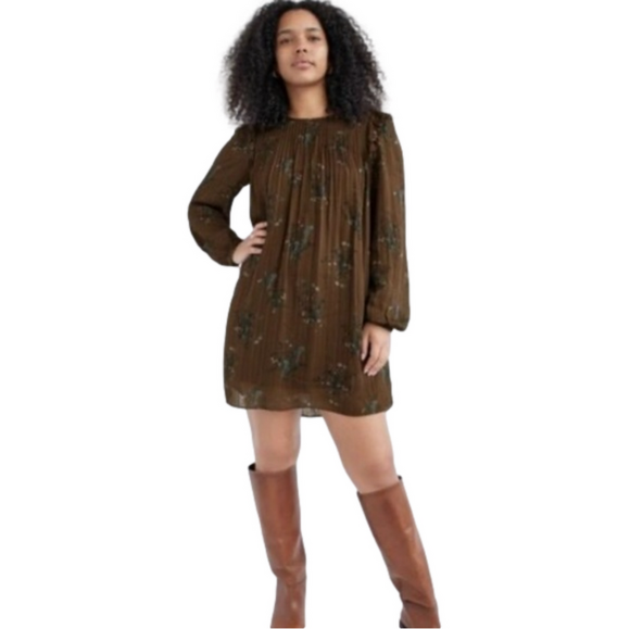 Aritzia Dresses & Skirts - Aritzia Wilfred Paulina Accordion Pleated Long Sleeve Mini Dress Brown Size XS